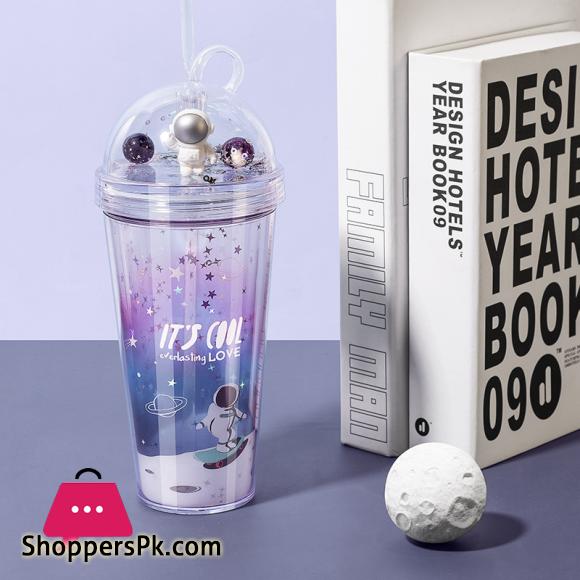 Straw Cup Creative Gift Astronaut Plastic Cup Children Cute Colorful Water Cup Coffee Milk Cup Roaming Space Style