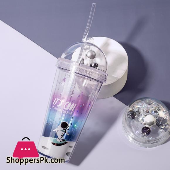 Straw Cup Creative Gift Astronaut Plastic Cup Children Cute Colorful Water Cup Coffee Milk Cup Roaming Space Style
