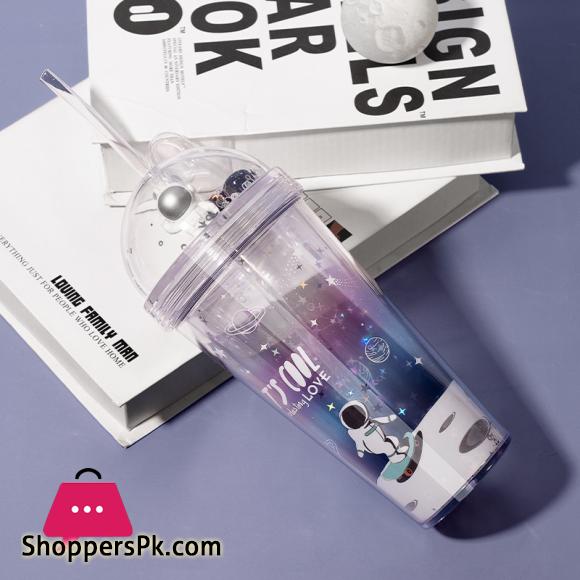 Straw Cup Creative Gift Astronaut Plastic Cup Children Cute Colorful Water Cup Coffee Milk Cup Roaming Space Style
