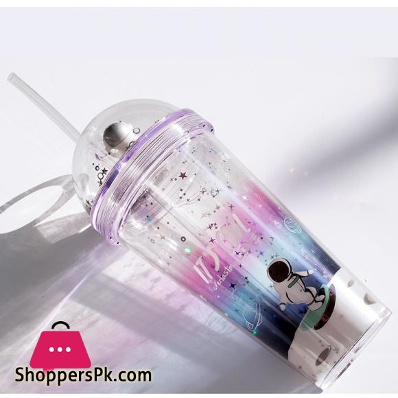 Straw Cup Creative Gift Astronaut Plastic Cup Children Cute Colorful Water Cup Coffee Milk Cup Roaming Space Style