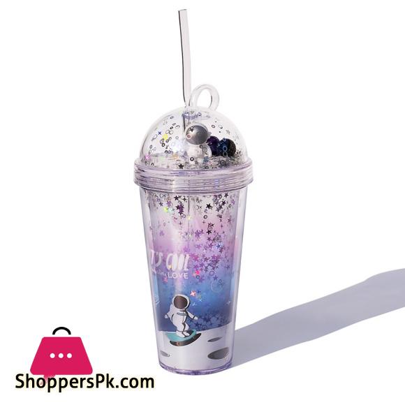 Straw Cup Creative Gift Astronaut Plastic Cup Children Cute Colorful Water Cup Coffee Milk Cup Roaming Space Style
