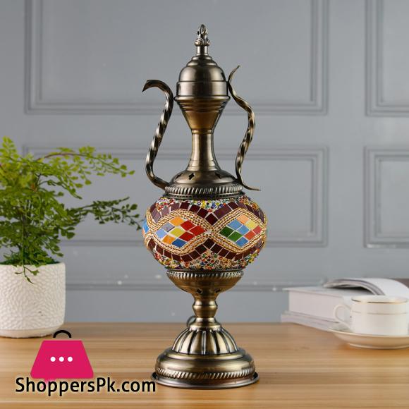 Turkish Style Exotic Retro Glass Decorative Table Lamp Coffee Pot living room bedroom Bedside LED Night Light