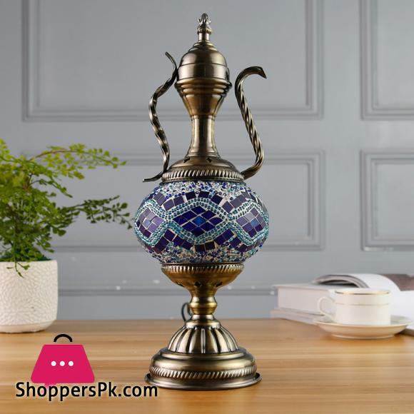 Turkish Style Exotic Retro Glass Decorative Table Lamp Coffee Pot living room bedroom Bedside LED Night Light