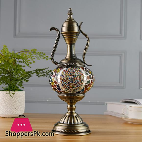 Turkish Style Exotic Retro Glass Decorative Table Lamp Coffee Pot living room bedroom Bedside LED Night Light