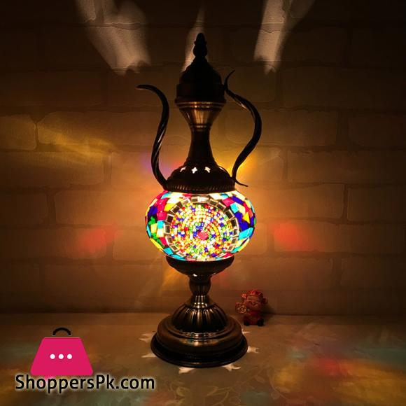 Turkish Style Exotic Retro Glass Decorative Table Lamp Coffee Pot living room bedroom Bedside LED Night Light