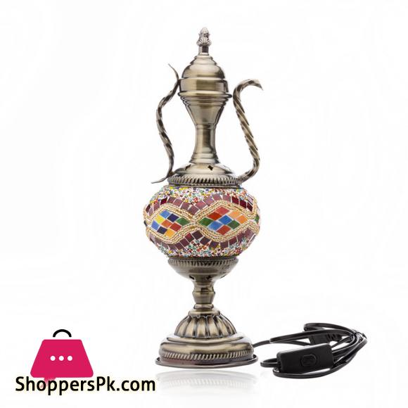 Turkish Style Exotic Retro Glass Decorative Table Lamp Coffee Pot living room bedroom Bedside LED Night Light