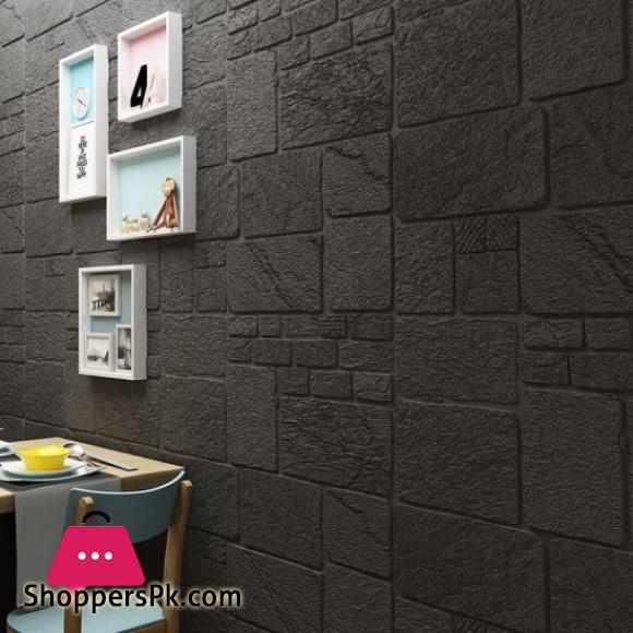 Wall Sheet Brick Tiles Style Wall Paper 3D Foam Wall Sheet For Living Room Bed Room Kitchen Wall Paper Foam Wall Sheet 3d Black Size70x77cm