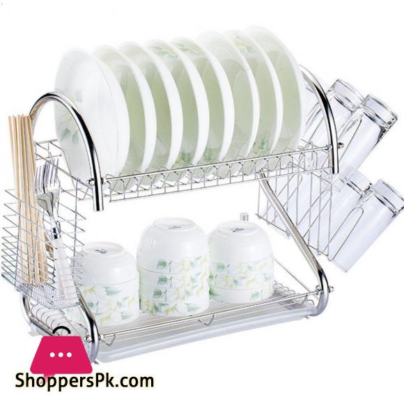 2 Tier Cup And Dish Drying Rack And Cutlery Holder