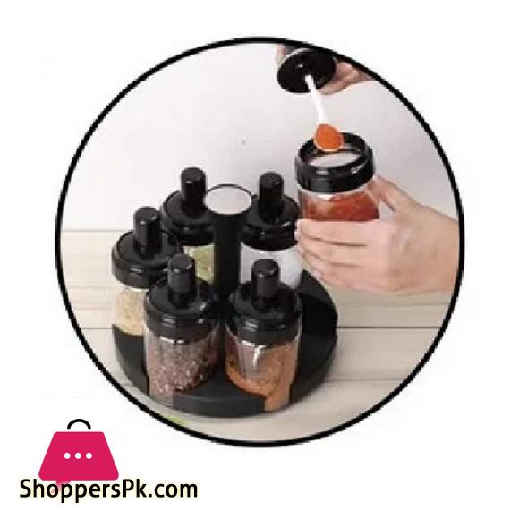 6 Pcs Plastic Kitchen Seasoning Spice Jar Storage Rack Rotating Condiment Set Organizer Holder