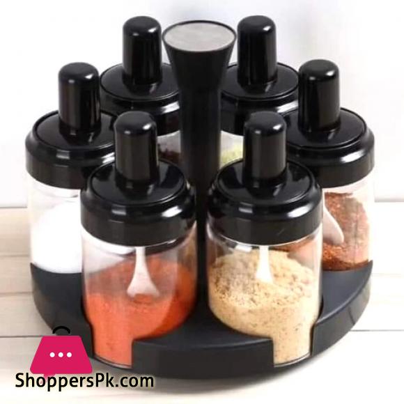 6 Pcs Plastic Kitchen Seasoning Spice Jar Storage Rack Rotating Condiment Set Organizer Holder