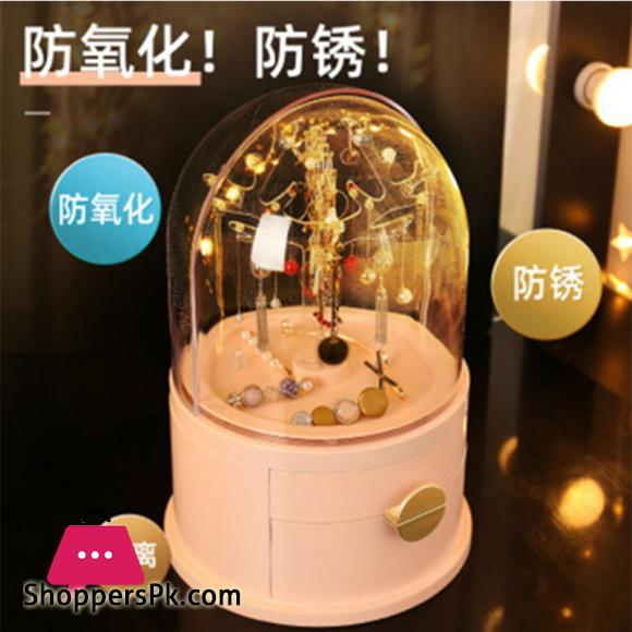Acrylic LED Lamp Jewelry Makeup Box 360 Degree Rotating Jewelry Earrings Storage Organizer Drawer Desk Dust proof Jewel Shelf