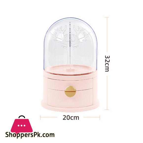 Acrylic LED Lamp Jewelry Makeup Box 360 Degree Rotating Jewelry Earrings Storage Organizer Drawer Desk Dust proof Jewel Shelf