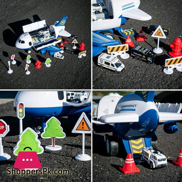 Airplane Toy with 6 Police Die-cast Toy Cars and Accessories
