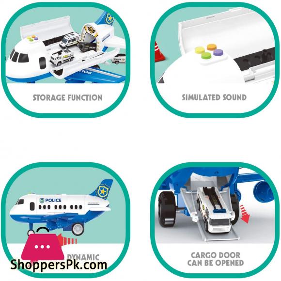 Airplane Toy with 6 Police Die-cast Toy Cars and Accessories