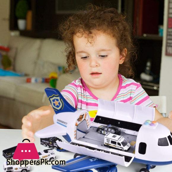 Airplane Toy with 6 Police Die-cast Toy Cars and Accessories