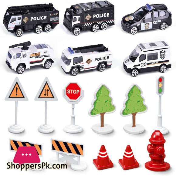 Airplane Toy with 6 Police Die-cast Toy Cars and Accessories