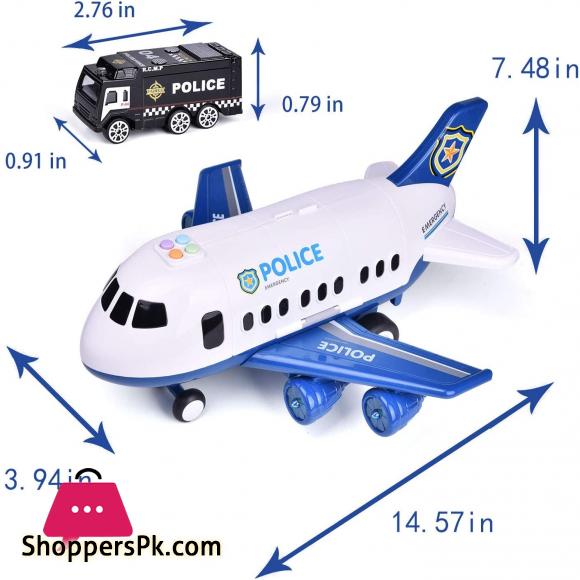 Airplane Toy with 6 Police Die-cast Toy Cars and Accessories