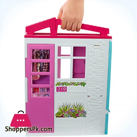 Barbie Doll and Portable Dollhouse With 1-Story Playset With Pool