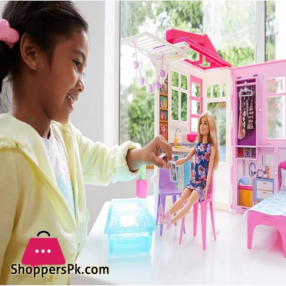 Barbie Doll and Portable Dollhouse With 1-Story Playset With Pool