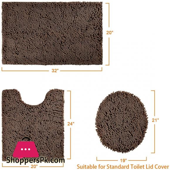 Bathroom Rug Set 3 Piece Bath Rugs Toilet Rugs and Mats Sets Extra Absorbent Shaggy Bathroom Mat