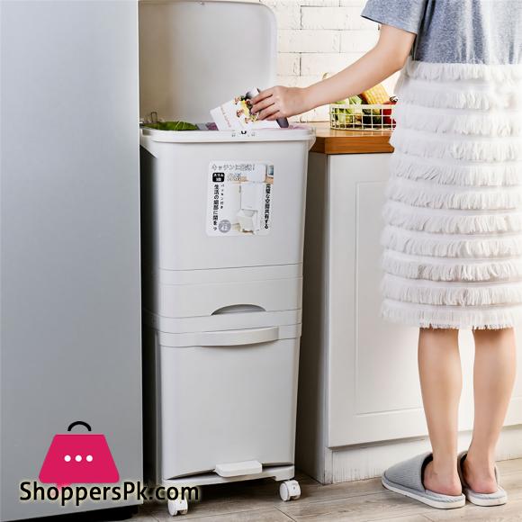 Dustro Large Capacity Trash Can 3 Layers Double Deck Waste Sorting Bins Kitchen Household Restaurant Dustbin Storage Waste Bin 42-Liter