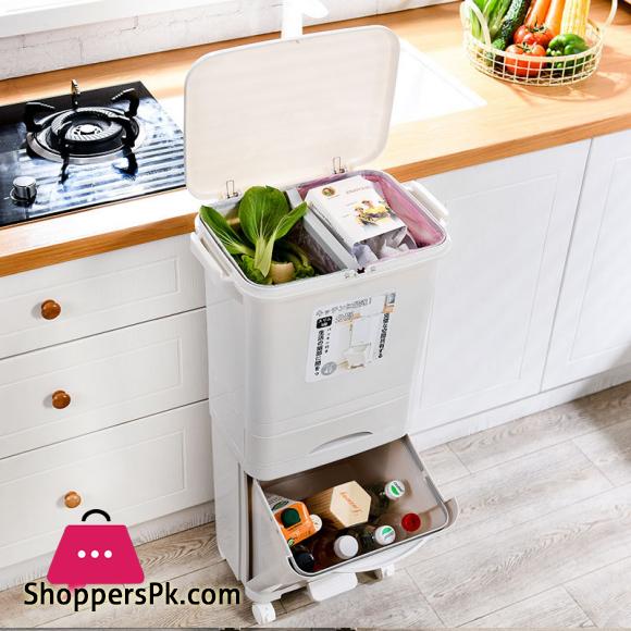 Dustro Large Capacity Trash Can 3 Layers Double Deck Waste Sorting Bins Kitchen Household Restaurant Dustbin Storage Waste Bin 42-Liter