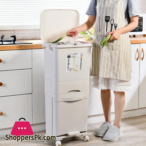 Dustro Large Capacity Trash Can 3 Layers Double Deck Waste Sorting Bins Kitchen Household Restaurant Dustbin Storage Waste Bin 42-Liter