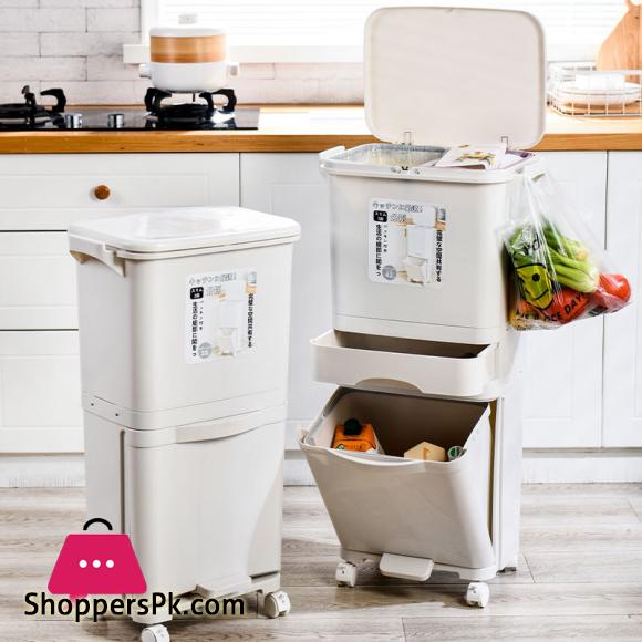 Dustro Large Capacity Trash Can 3 Layers Double Deck Waste Sorting Bins Kitchen Household Restaurant Dustbin Storage Waste Bin 42-Liter