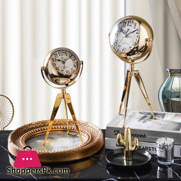 European Style Silent Retro Golden Desk Clock Living Room Decoration Creative Bedroom Light Luxury Metal Desk Clock Decoration Large 15.5 x 33 CM