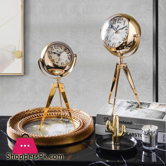European Style Silent Retro Golden Desk Clock Living Room Decoration Creative Bedroom Light Luxury Metal Desk Clock Decoration Small 13.5 x 30 CM