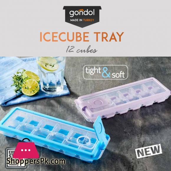 Gondol Ice Cube Tray with Lid (Non-Stick) Large 12 Cubes Transparent Cover