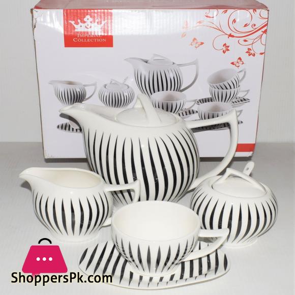 Imperial Collection Zebra Stripes Tea Set - Set of 15 - Ceramic Ware