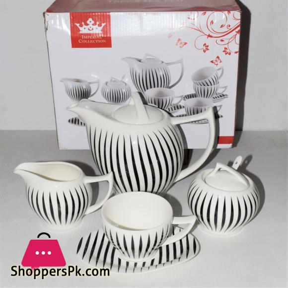Imperial Collection Zebra Stripes Tea Set - Set of 15 - Ceramic Ware