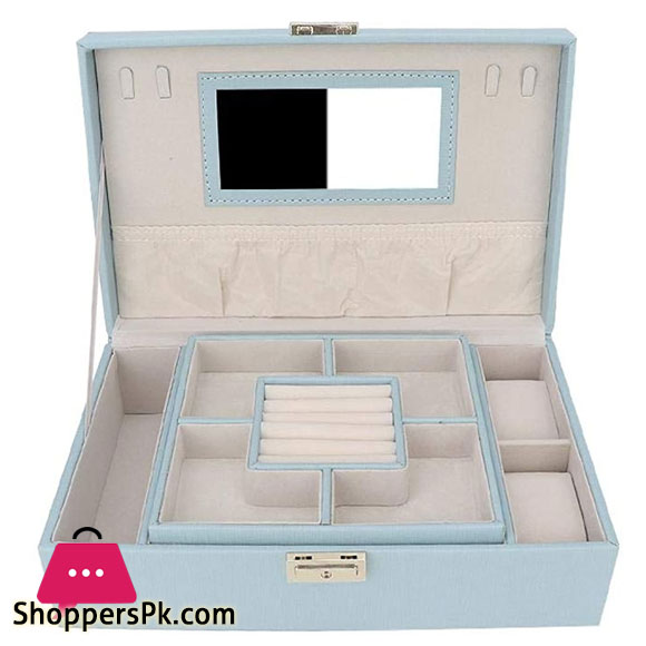 Jewelry Box Large Capacity PU Leather Jewelry Storage Box Earring Necklace Container Holder with Mirror