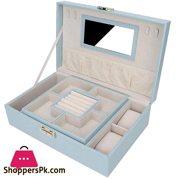 Jewelry Box Large Capacity PU Leather Jewelry Storage Box Earring Necklace Container Holder with Mirror