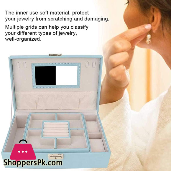 Jewelry Box Large Capacity PU Leather Jewelry Storage Box Earring Necklace Container Holder with Mirror