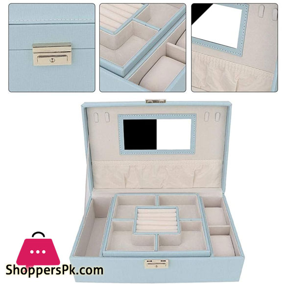 Jewelry Box Large Capacity PU Leather Jewelry Storage Box Earring Necklace Container Holder with Mirror