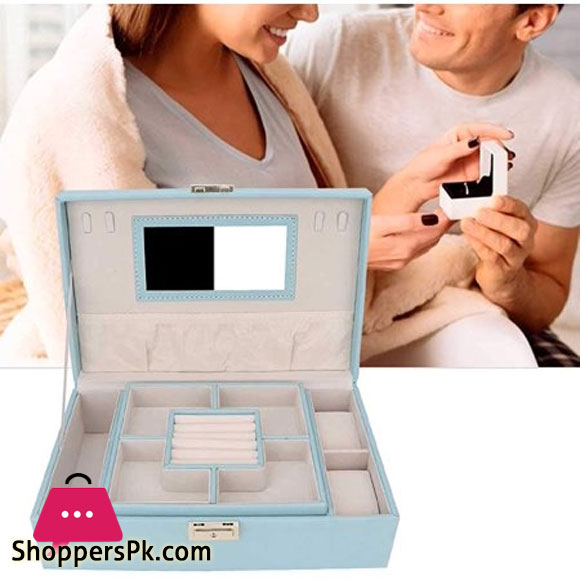 Jewelry Box Large Capacity PU Leather Jewelry Storage Box Earring Necklace Container Holder with Mirror