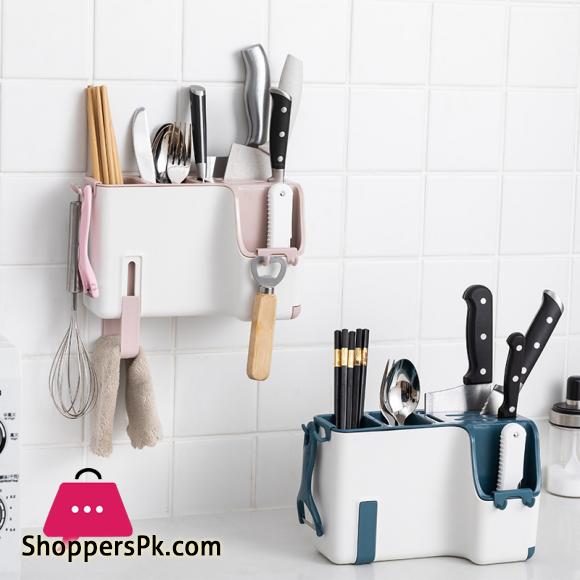 Kitchen Tableware Spoon Storage Box Multifunctional Wall Mounted Shopstick Holder Creative Drain Chopstick Cage