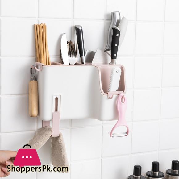 Kitchen Tableware Spoon Storage Box Multifunctional Wall Mounted Shopstick Holder Creative Drain Chopstick Cage