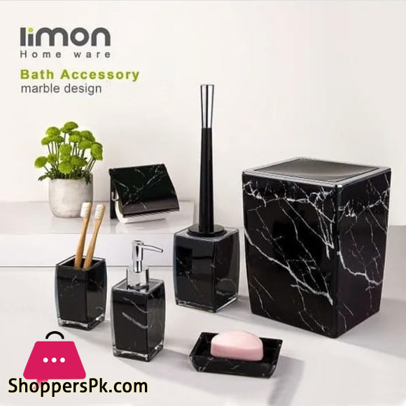 Limon 6 Pieces Square Marble Design Bathroom Accessories Set