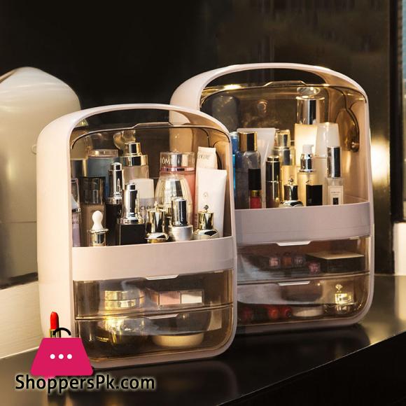 Makeup Organizer Transparent Clamshell 2 Drawer Dressing Table Desktop Plastic Cosmetic Box Storage Containers Jewelry Holder