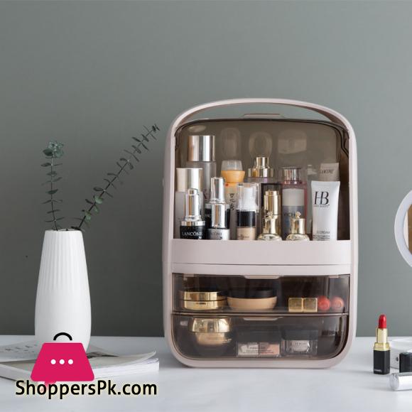 Makeup Organizer Transparent Clamshell 2 Drawer Dressing Table Desktop Plastic Cosmetic Box Storage Containers Jewelry Holder