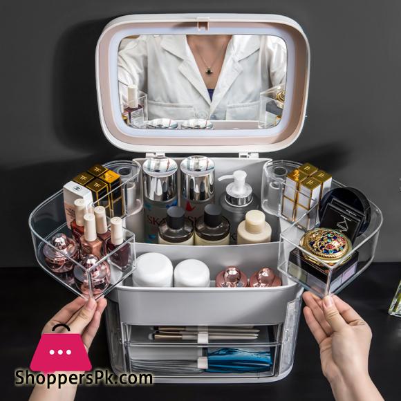 Makeup Organizer With Mirror LED light Large Capacity Jewelry Rack Cosmetic Organizer Skincare Lipstick Cosmetic Storage Box