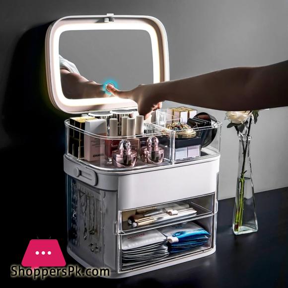 Makeup Organizer With Mirror LED light Large Capacity Jewelry Rack Cosmetic Organizer Skincare Lipstick Cosmetic Storage Box