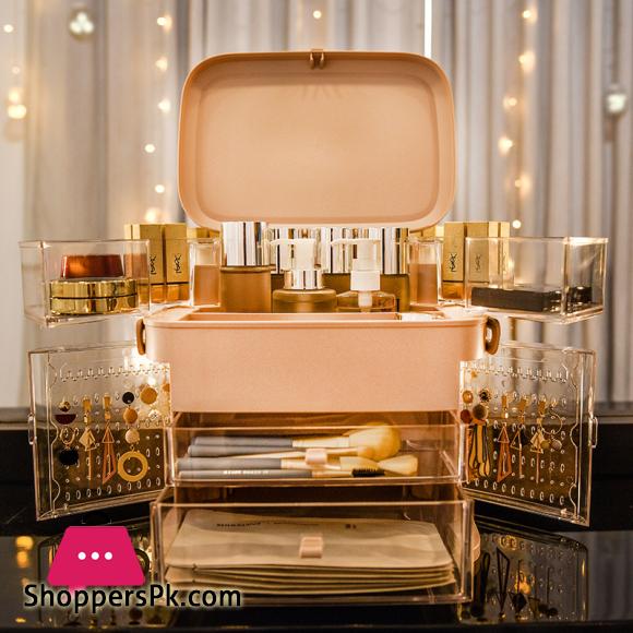 Makeup Organizer With Mirror LED light Large Capacity Jewelry Rack Cosmetic Organizer Skincare Lipstick Cosmetic Storage Box