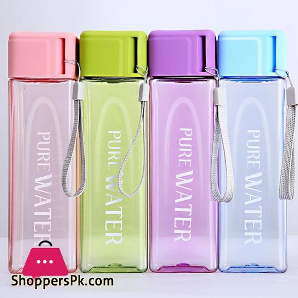 Sport Square Water Bottle 480ml Transparent Drink Bottle with Rope