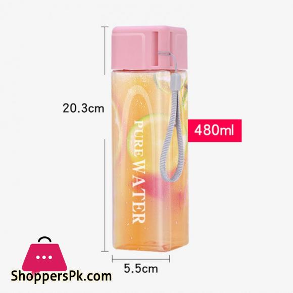 Sport Square Water Bottle 480ml Transparent Drink Bottle with Rope