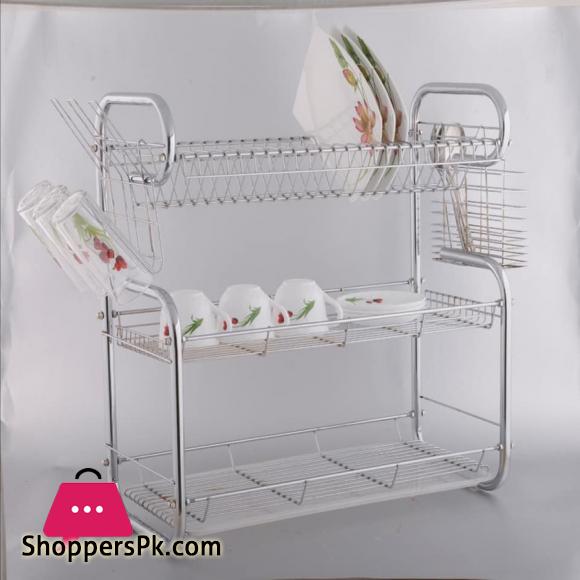 Stainless Steel 3-Tier Dish Drainer Rack Drying Drip Tray Cutlery Holder