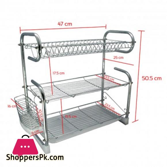 Stainless Steel 3-Tier Dish Drainer Rack Drying Drip Tray Cutlery Holder